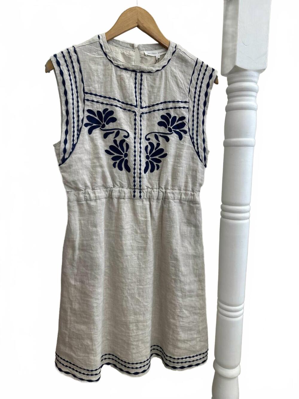 NEW MELISSA NEPTON women's yuna dress in mini navy/tan